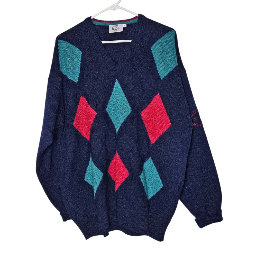 Vintage Clan Royal Lambswool Argyle Sweater 90s Grunge Grandpa Scotland Academia